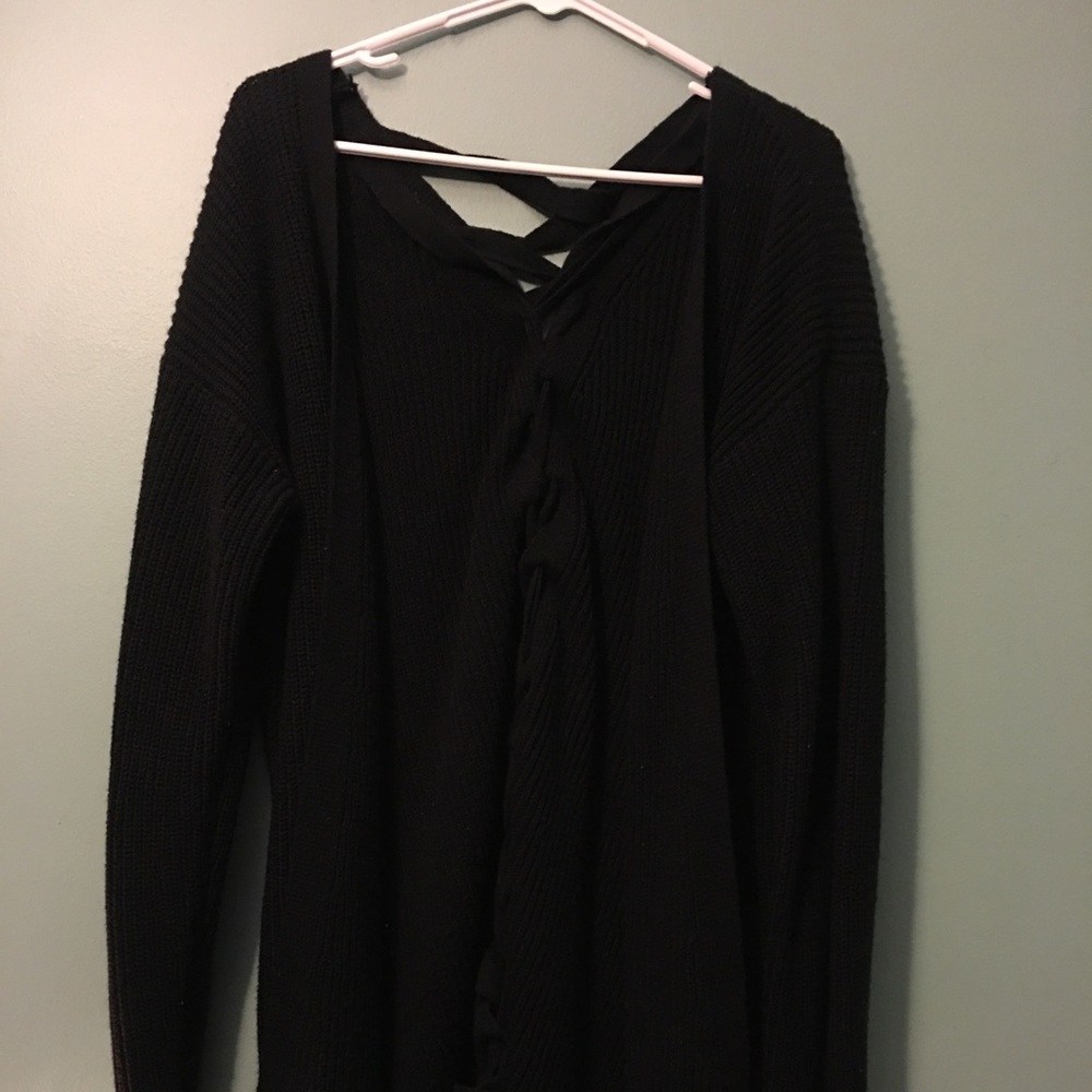Beautiful black lace up sweater sz large